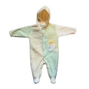 Vintage bon bebe Baby Hooded Fleece Footie Duckling Duckie Romper Pastel Yellow